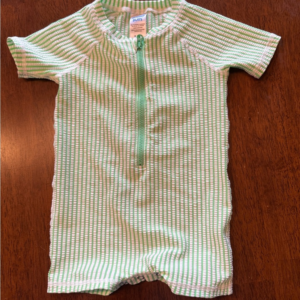 Green and White Striped Baby Romper